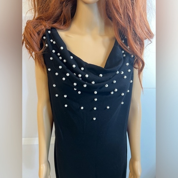 Calvin Klein Pearl Accent Cowl neck Sleeveless Sheath Midi Dress Back size 12 - Picture 2 of 9